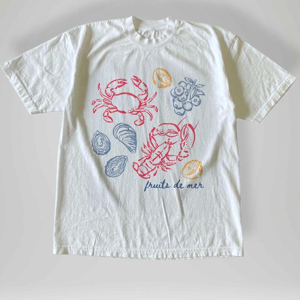 Style French Coastal Seafood White T-Shirt